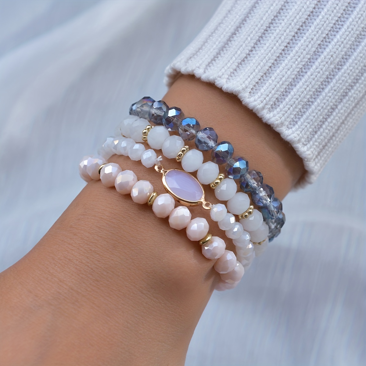 

4pcs/set Bohemian Vacation Colorful Crystal Beads Imitation Gemstone Stretch Bracelet