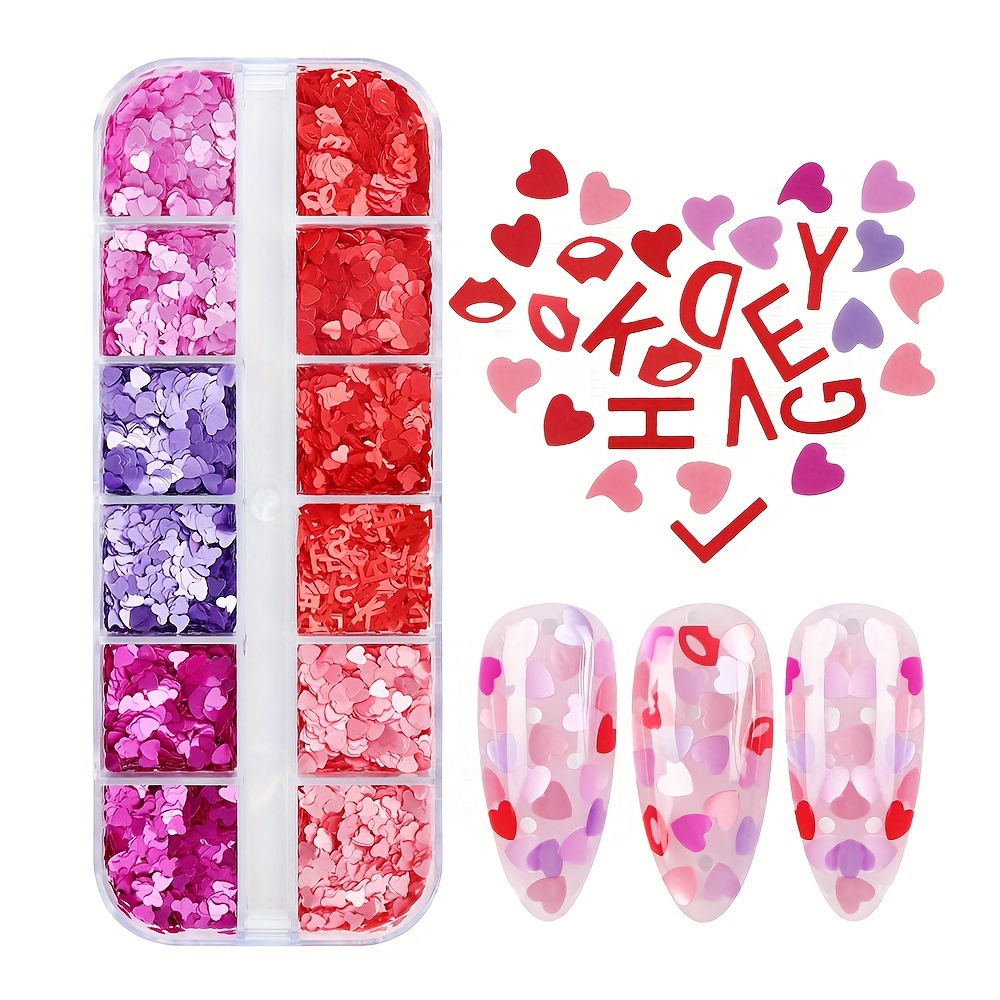 Heart Shaped Glitter Flakes Nail Glitter Sequins Set - Temu