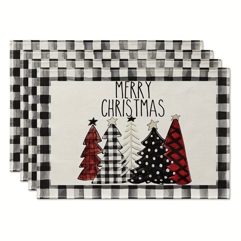 

4pcs, Festive Buffalo Plaid Christmas Trees Placemats - Perfect For Outdoor Parties And Holiday Dining