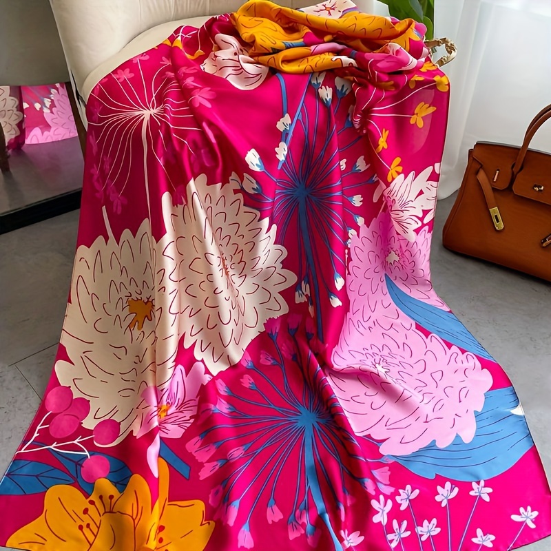 Image of New 90x180cm Spring/autumn Fashion Elegant Comfortable Faux Long Scarf, Floral Print Warm Shawl For Vacation