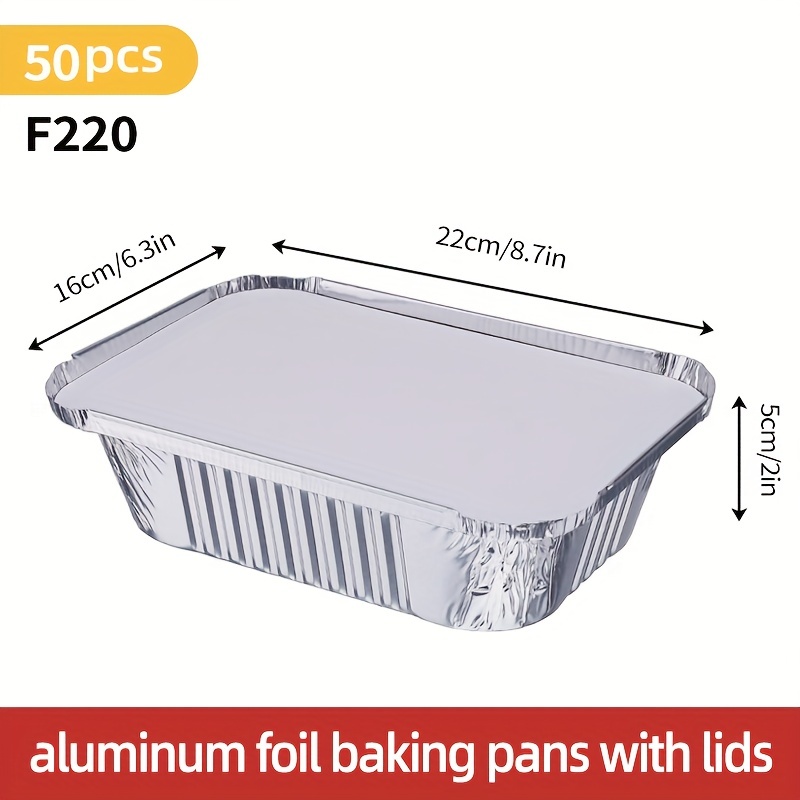 50pcs Disposable Aluminium Foil Food Container Trays with Lid Roast Pan