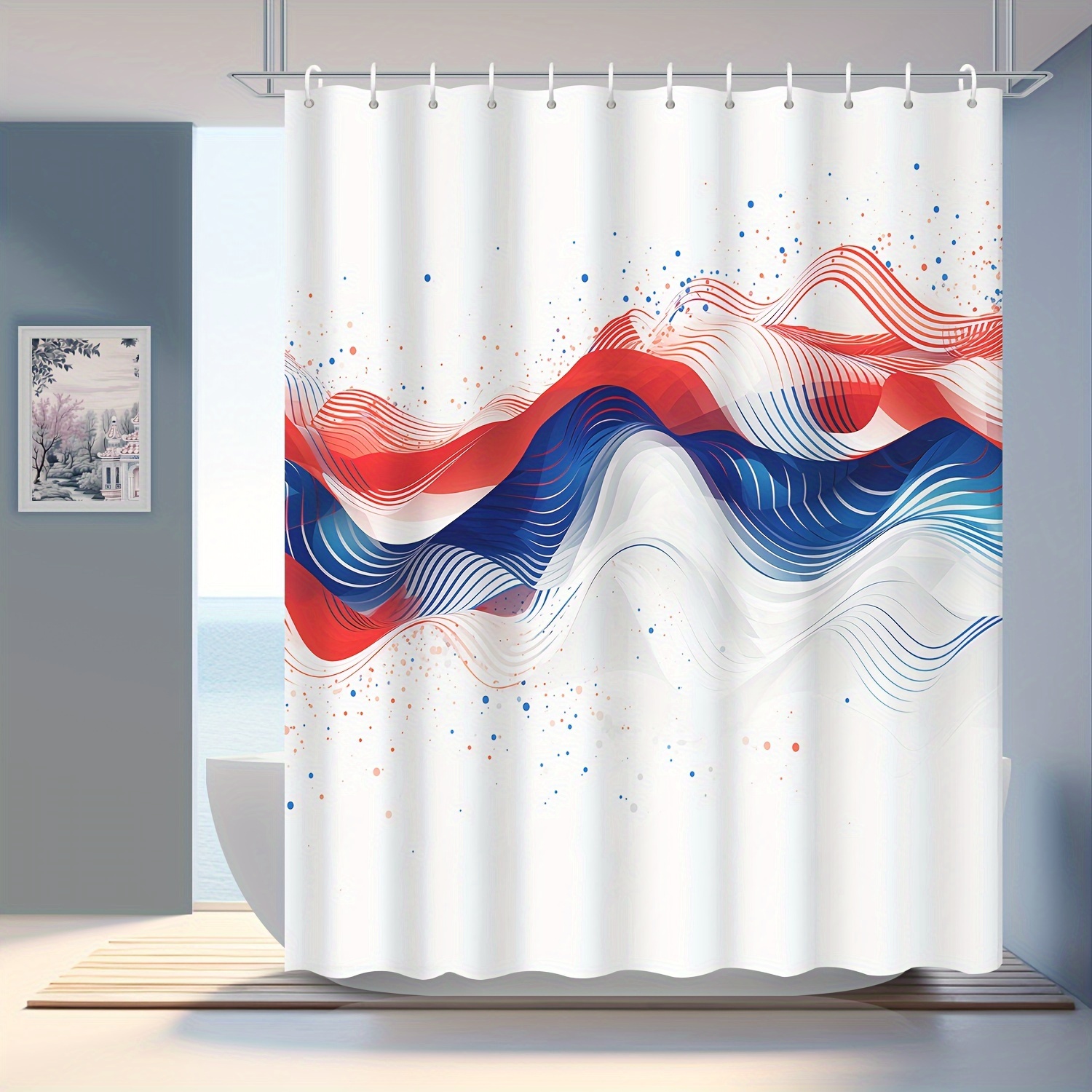 Abstract Line Printed Shower Curtain Waterproof Shower Temu New Zealand