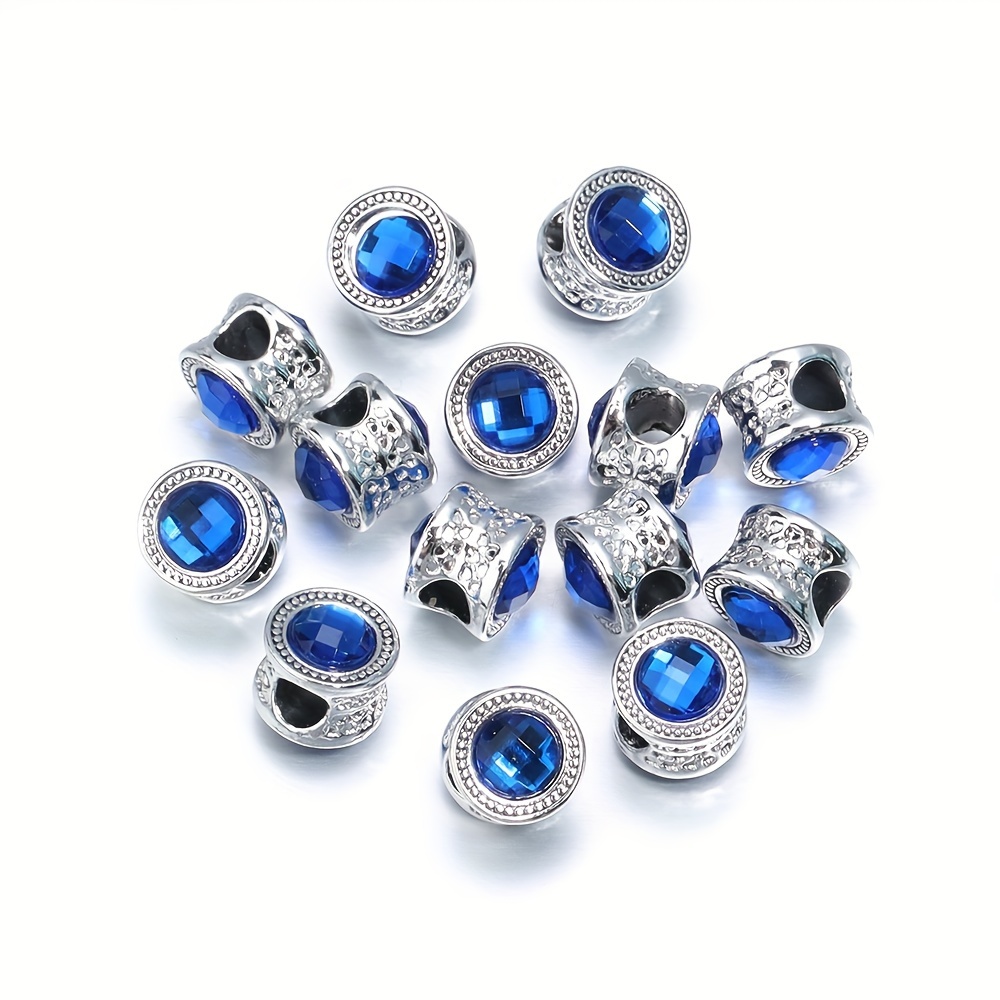 Image of 10pcs Alloy Double-sided Large Hole Beads Set With Diamond Spacer Beads Loose Beads Beads Bracelet Necklace For Jewelry Making Additions