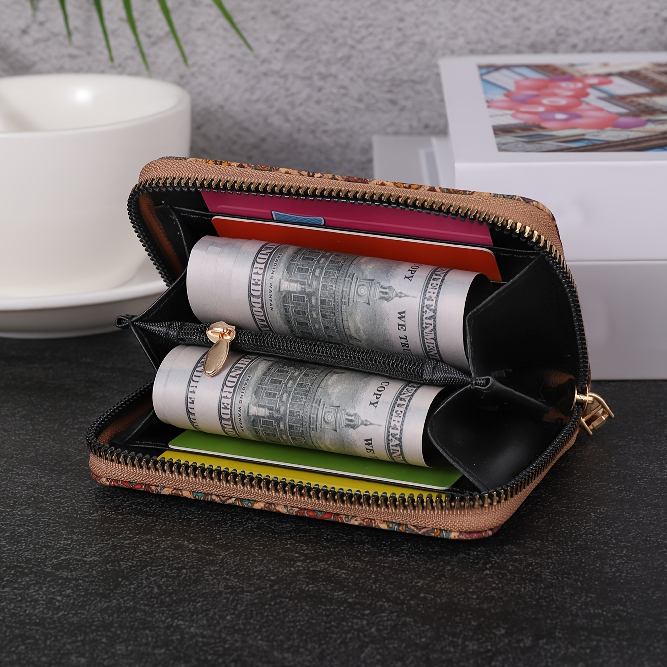 bohemian short wallet for women retro floral pattern coin purse ethnic vegan leather credit card holder 3