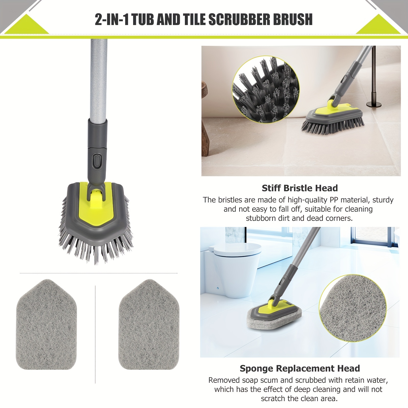 Bathroom Floor Scrub Brush Triangular Bendable Corner Cleaning Brush 180  Rotatable Shower Tile Grout Scrubber with Stiff Bristles 