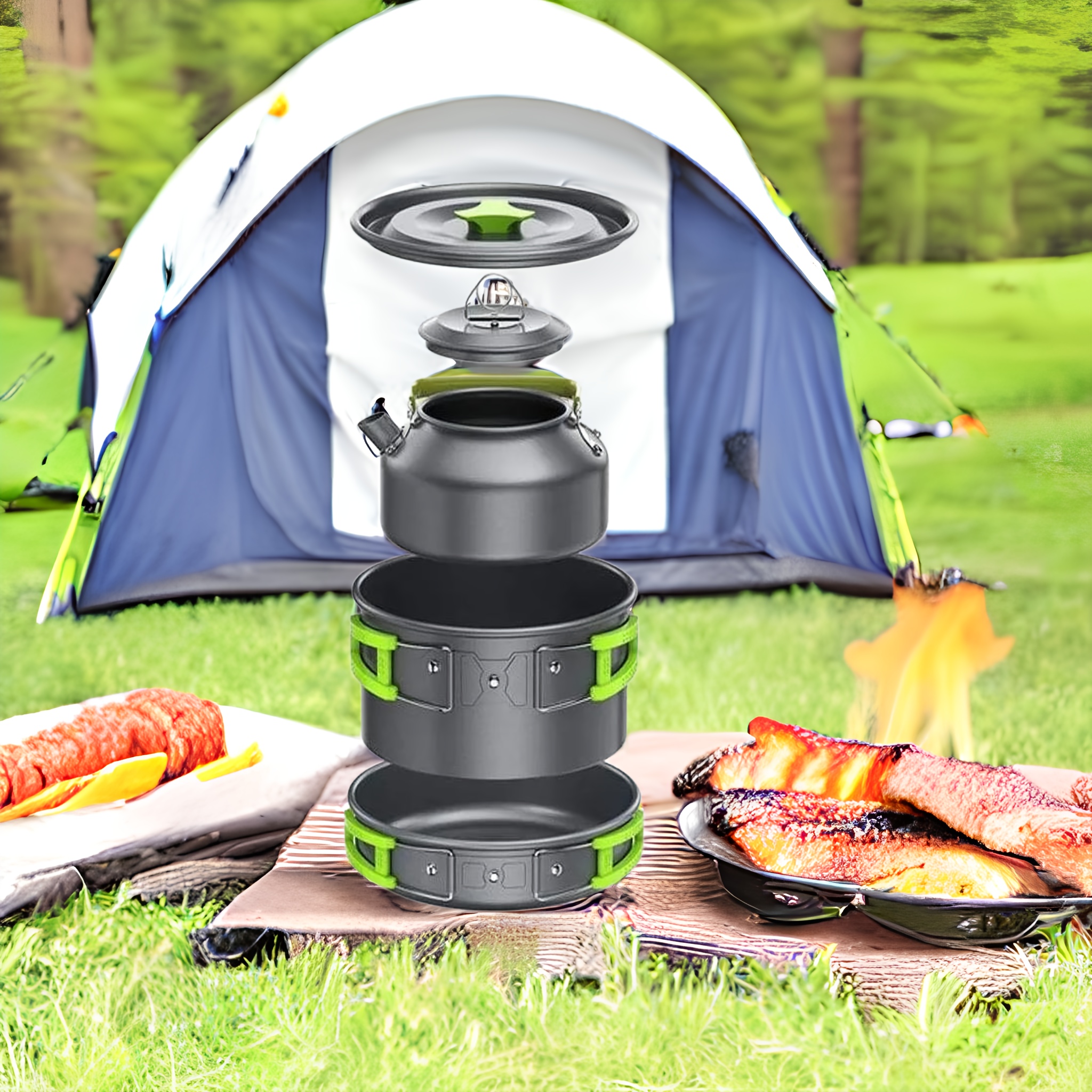 Kit de camping para acampar de 1 a 2 personas, platos de campamento Scout,  utensilios de cocina, accesorios, platos, juego de vajilla al aire libre