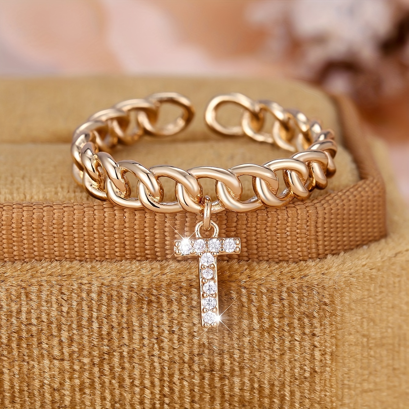 Stylish Cross Weave Letter Pendant Ring - A Name Ring