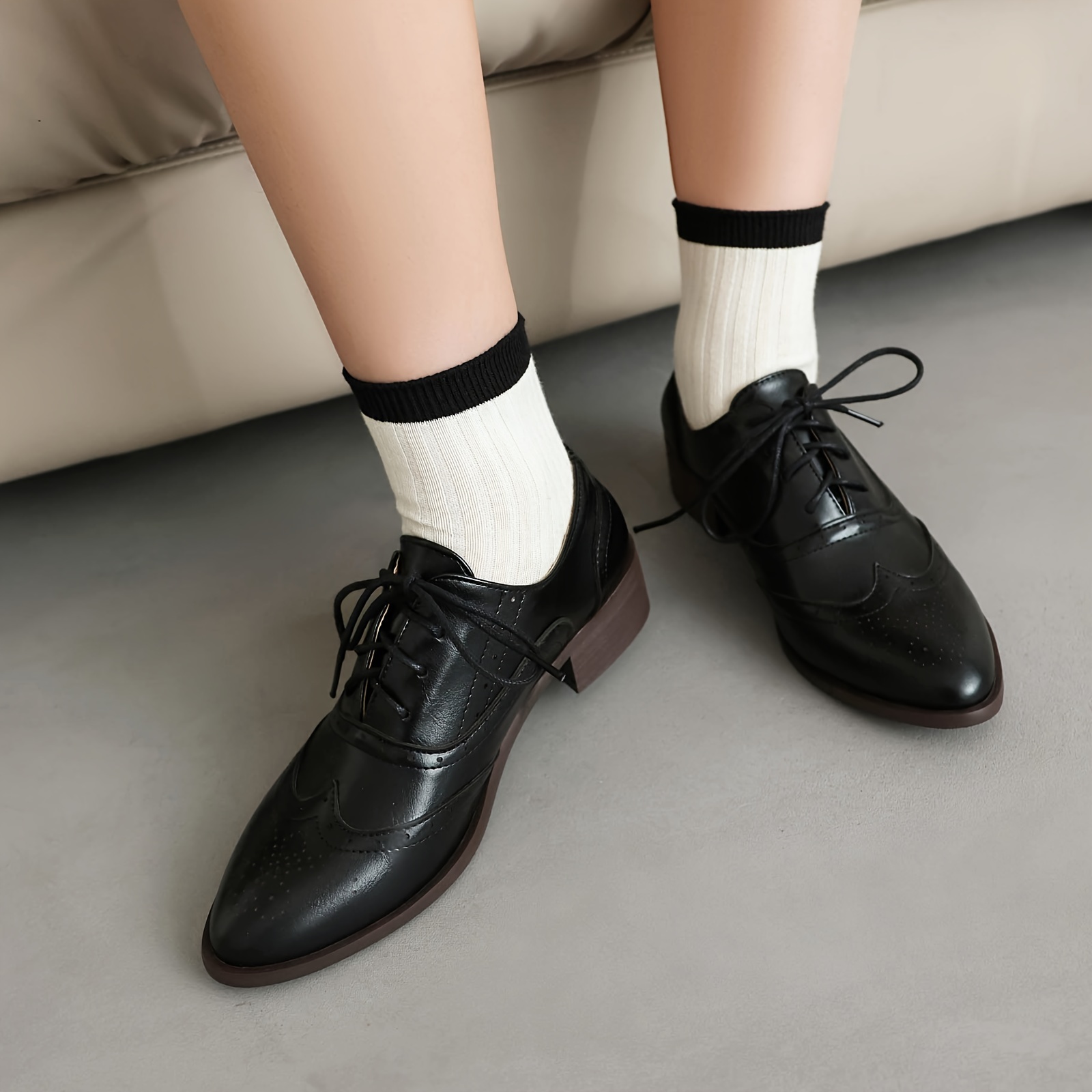 Women s Retro Brogue Oxfords Casual Pointed Toe Lace Chunky Temu United Kingdom