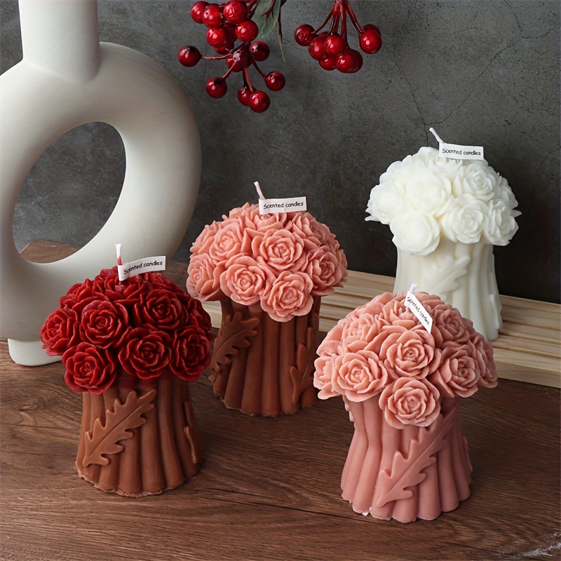 Flower Bouquet Candle Mold Table Decoration Peony Floral Bouquet Pillar  Silicone Mold Luxury Unique Wedding Gift 