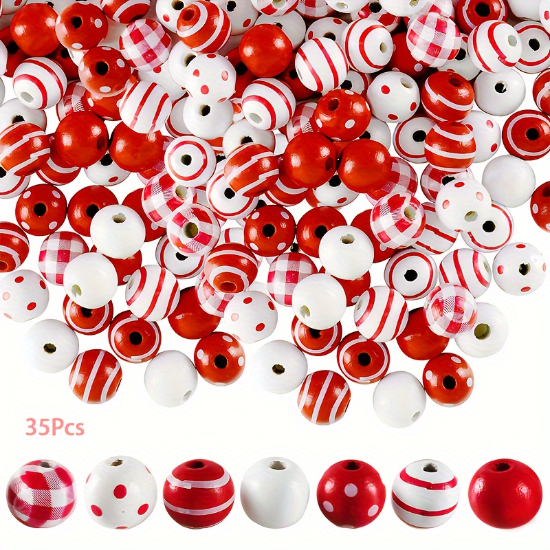 Colorful Checkered Wooden Beads Christmas Red And Black - Temu