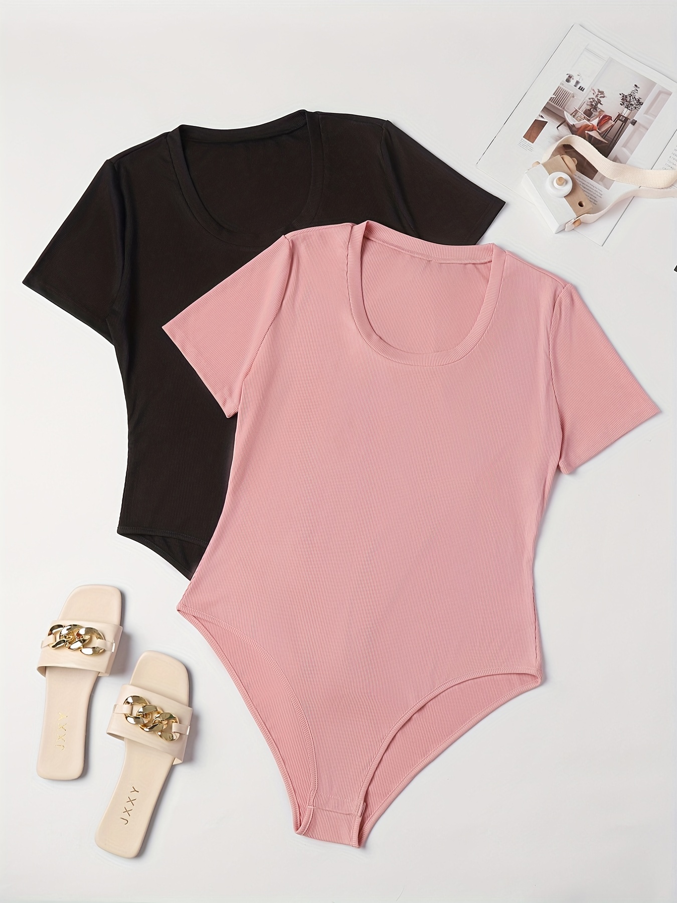 Basic Baby Pink Crew Neck Long Sleeve Bodysuit