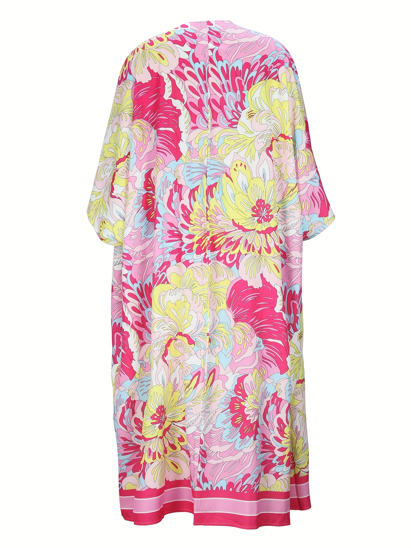 Floral Print Vacation Two piece Set Open Front Coverup Dress - Temu