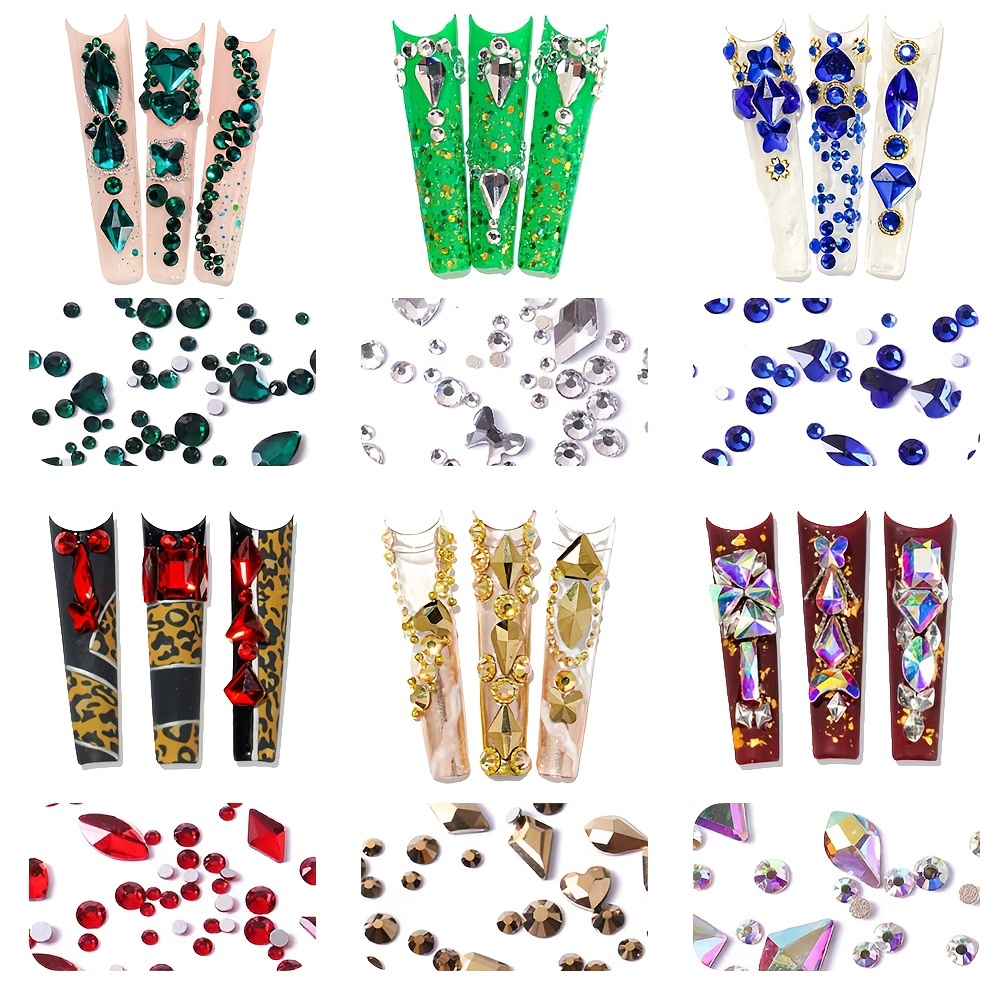 Manicure Nail Rhinestones Nail Gemstones Mix Shaped Flat - Temu