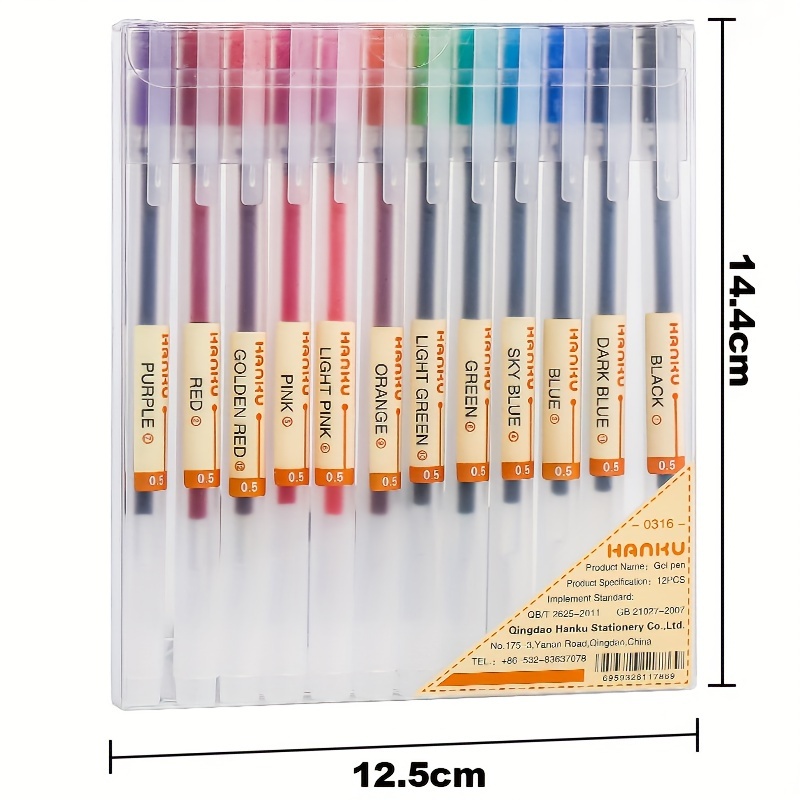 12 Colors Gel-Ink Color Pens, Colorful Gel Pen for School, Kawaii