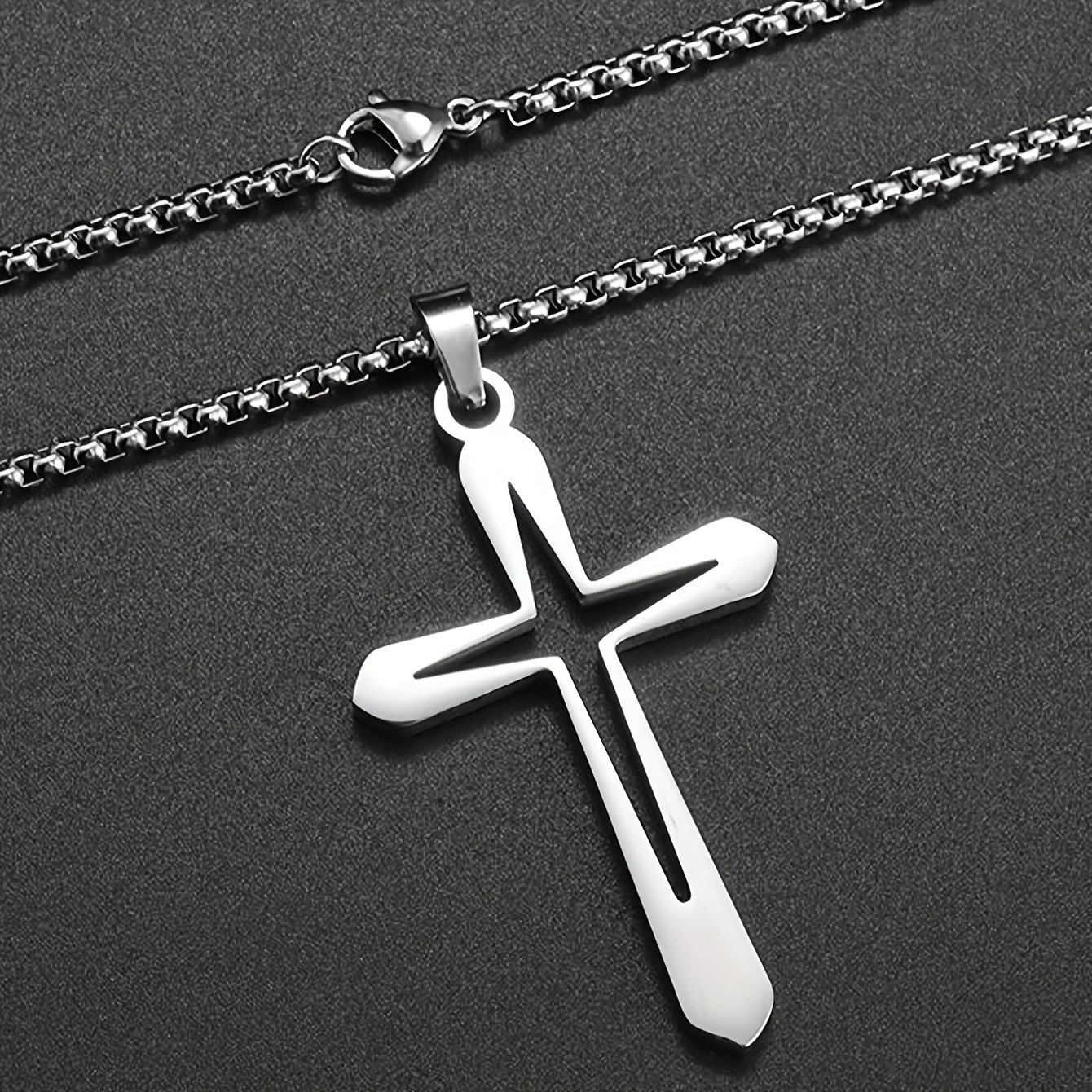 fashion design simple hollow cross pendant men s hip hop stainless steel necklace religious   amulet jewelry details 2