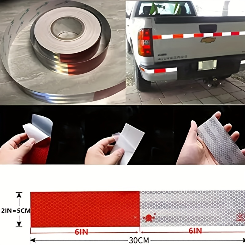 Cinta de seguridad reflectante de 2 pulgadas x 151 pies, DOT-C2,  impermeable, rojo/blanco, cinta reflectante para remolques, automóviles,  vehículos