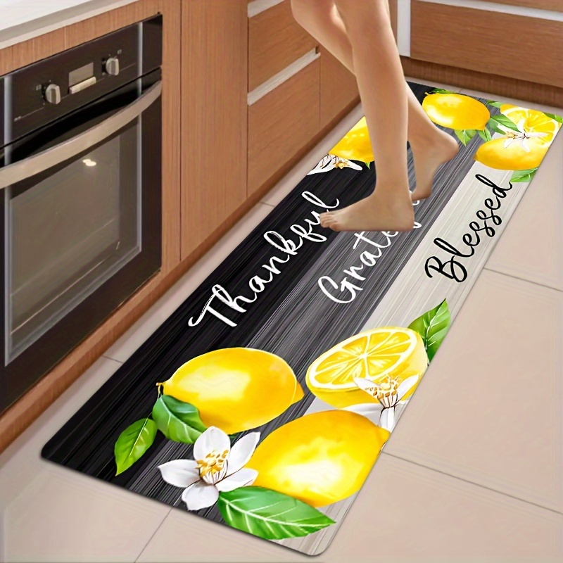 

1pc Lemon Print Washable Decorative Floor Rug, Good Words Print Non-slip Carpet, Dirt-trapper Entryway Welcome Mat, Bathroom Accessories, Home Decor, Room Decor