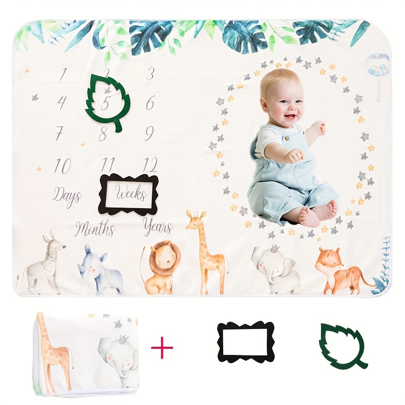  Manta mensual de elefante para bebé, manta personalizada con  nombre y mes para niña, accesorios para fotos de meses, tapete de  fotografía para bebés recién nacidos, regalo floral rosa para baby