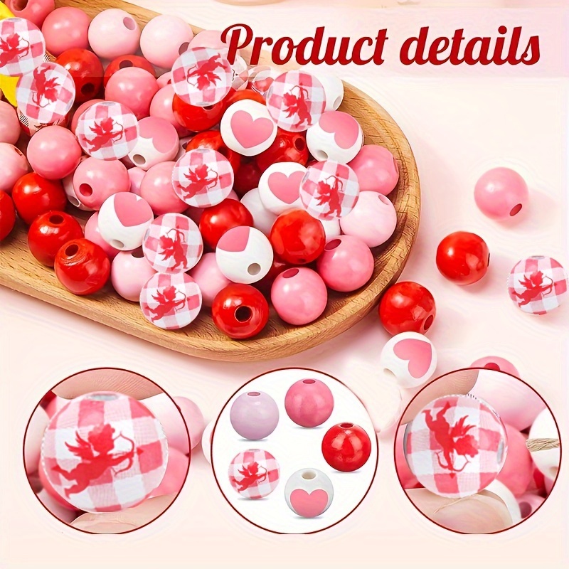 Valentine's Day Theme Polished Wooden Beads For Diy Jewelry - Temu