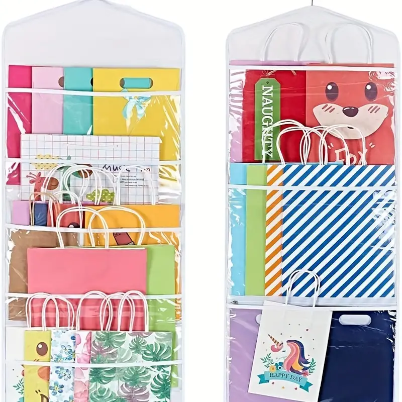 1pc Hanging Double Sided Gift Bag Storage Organizer, With Multiple Front  And Back Pockets, Organize Your Gift Wrap, Tissue Paper, And Paper Bags