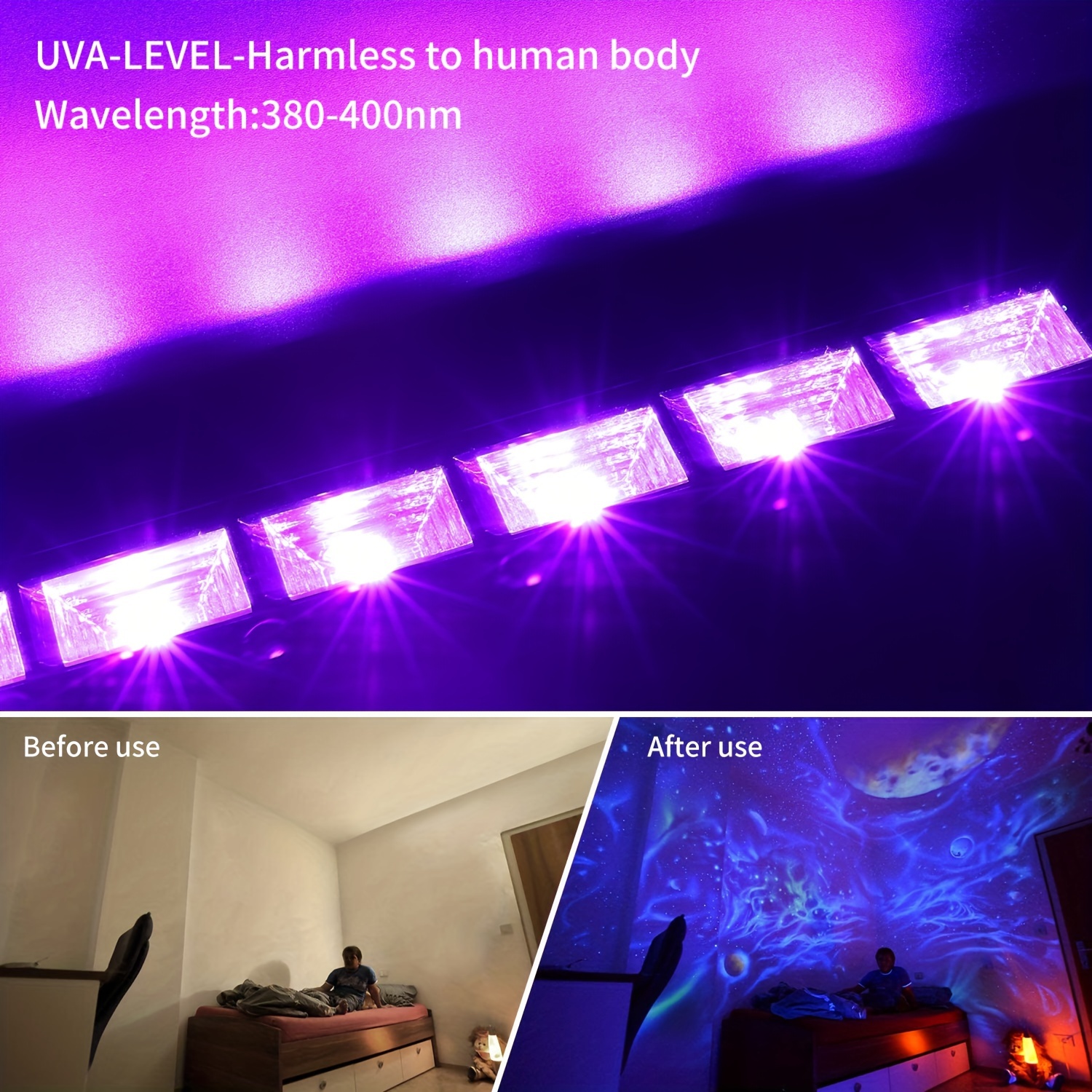 Kit de tira de luz LED UV negra, resistente al agua ultravioleta IP65  16.4FT/5M 3528 300 LED, luz negra de 395 nm-405 nm para DJ, bar, club,  fiesta