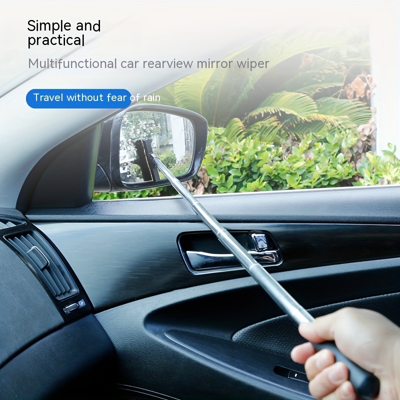 Car Rearview Mirror Wiper, Adjustable Auto Mirror Wiper with 38.6in  Telescopic Long Rod Automobile Wing Mirror Squeegee Cleaner for Mirror  Glass