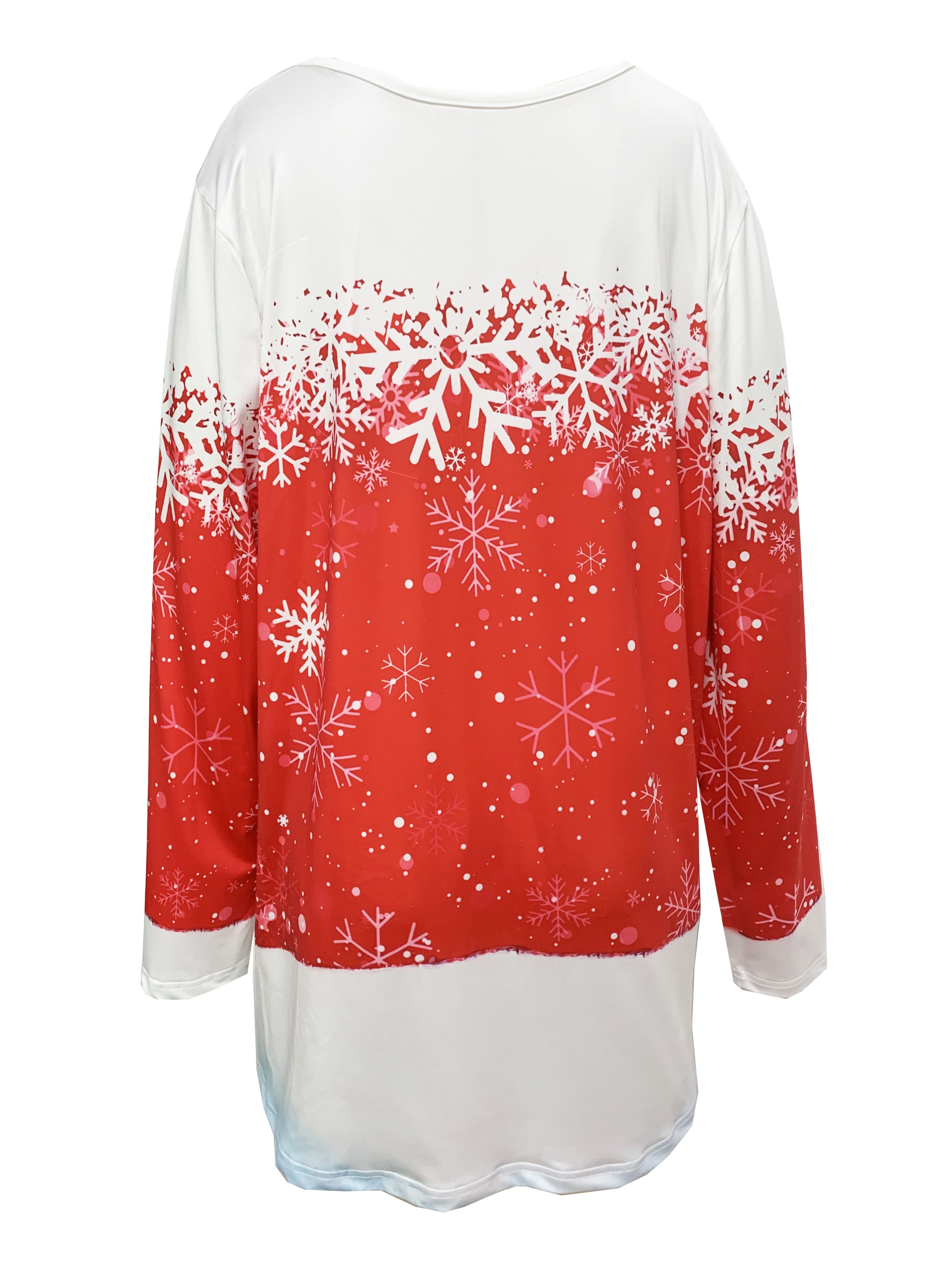 Plus Size Christmas Top, Women's Plus Cute Snowman Print Long Sleeve Round  Neck Slight Stretch Top