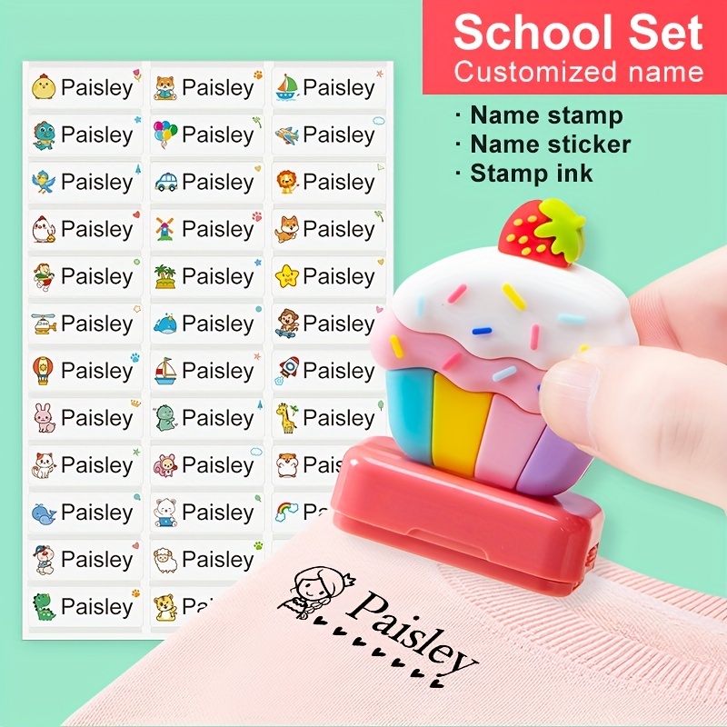 School Set( Blue Monster Stamp And Stickers)custom Name - Temu