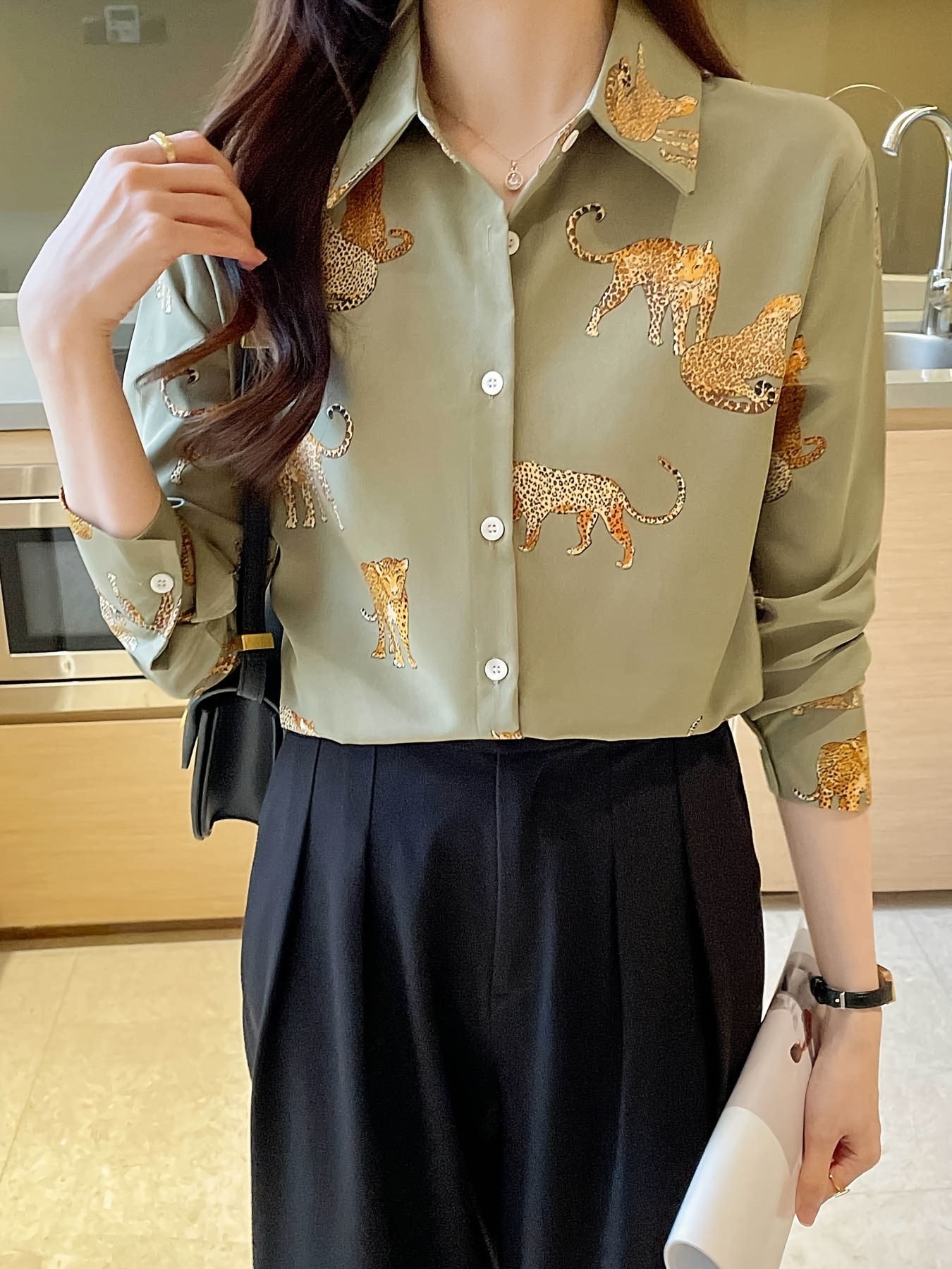 leopard satin blouse