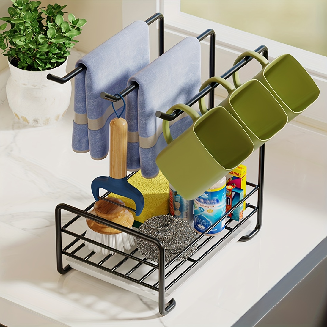 Sink Caddy, Sponge Drain Rack With Dishcloth Holder, Stainless Steel Sink  Storage Rack For Sponge Dish Soap Dishcloth Brushes Rags, Kitchen  Countertop Organizer, Kitchen Accessories - Temu