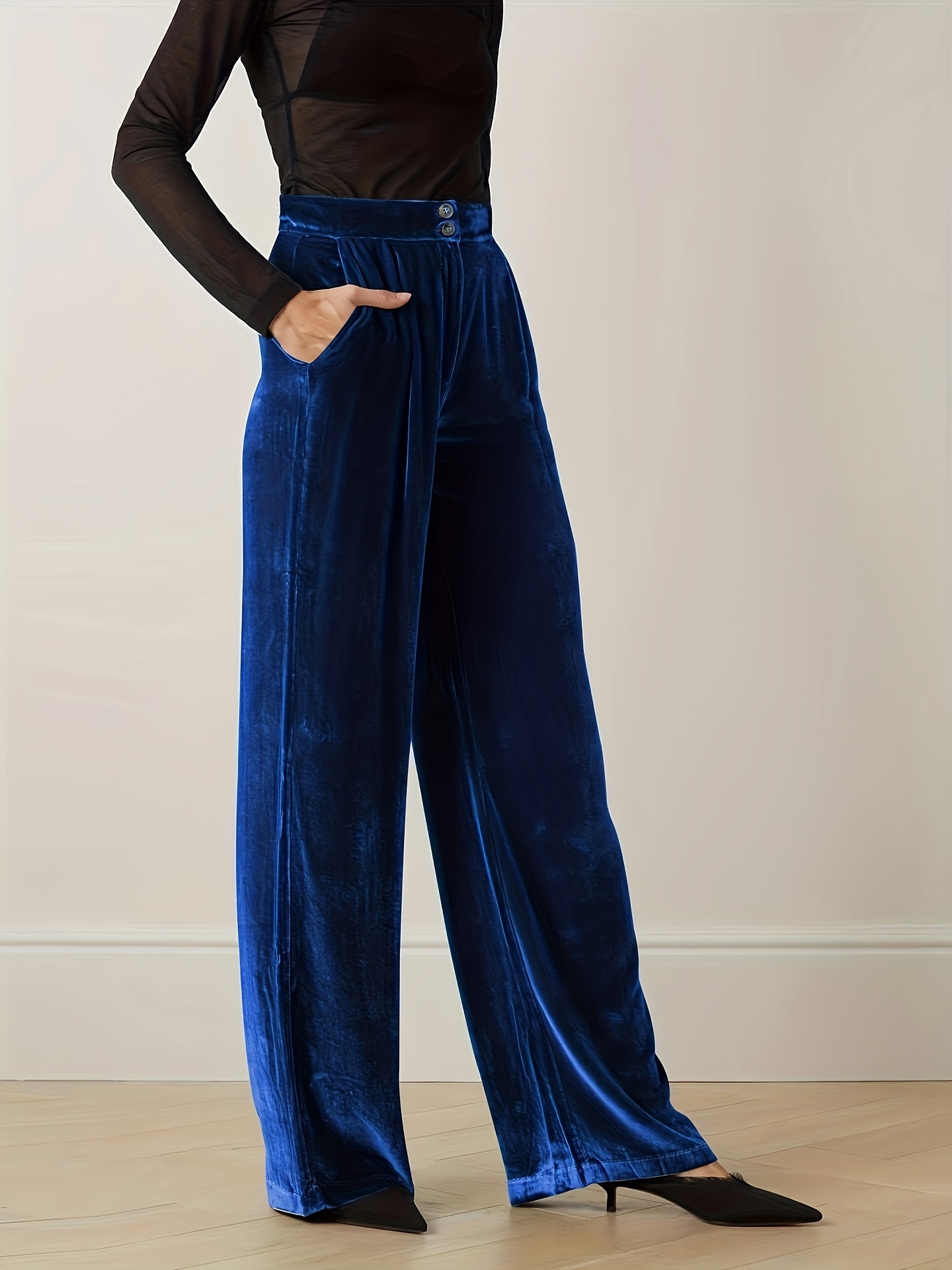 Women Blue Solid Formal Regular Fit Trousers
