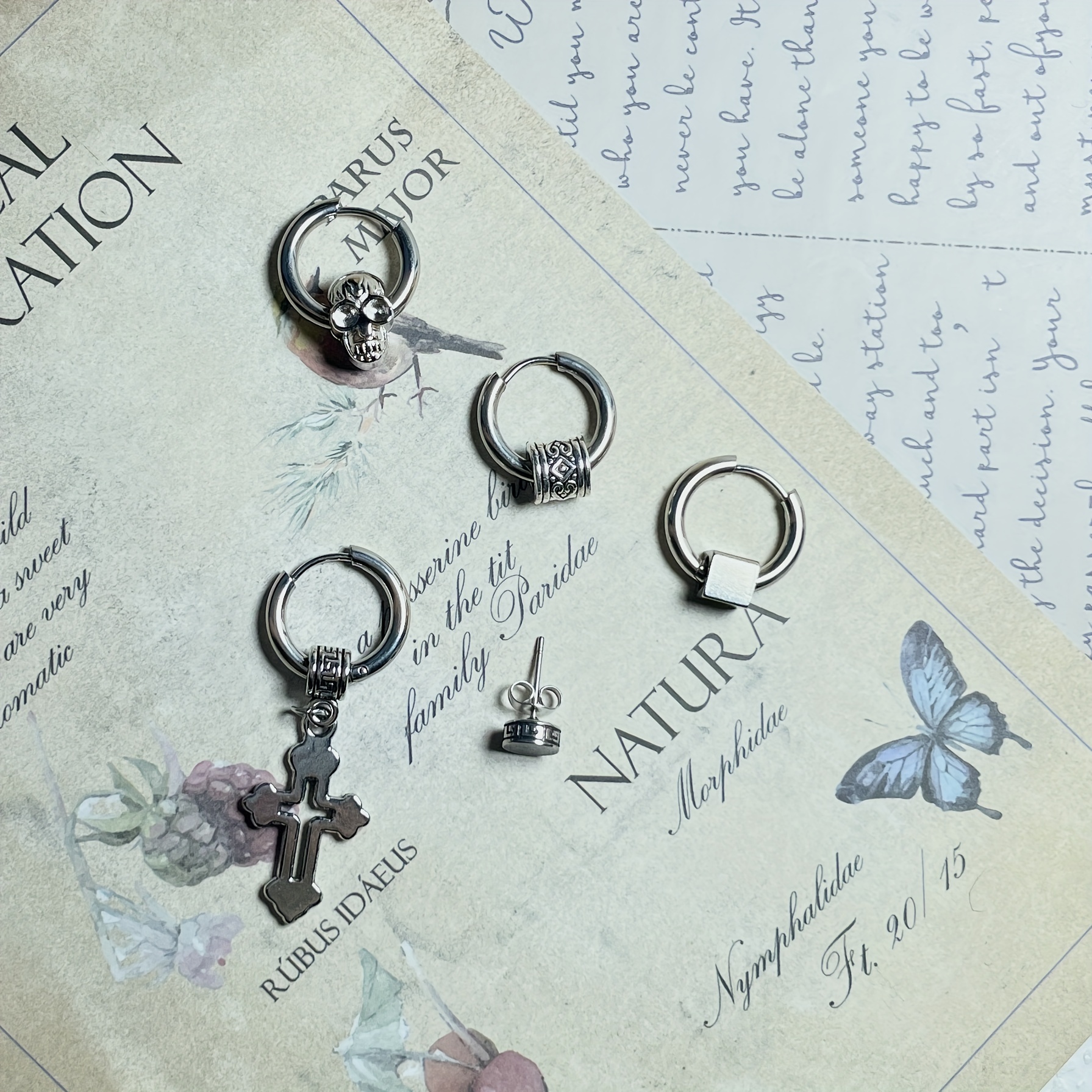 5pcs Men's Skull Cross Earrings Set