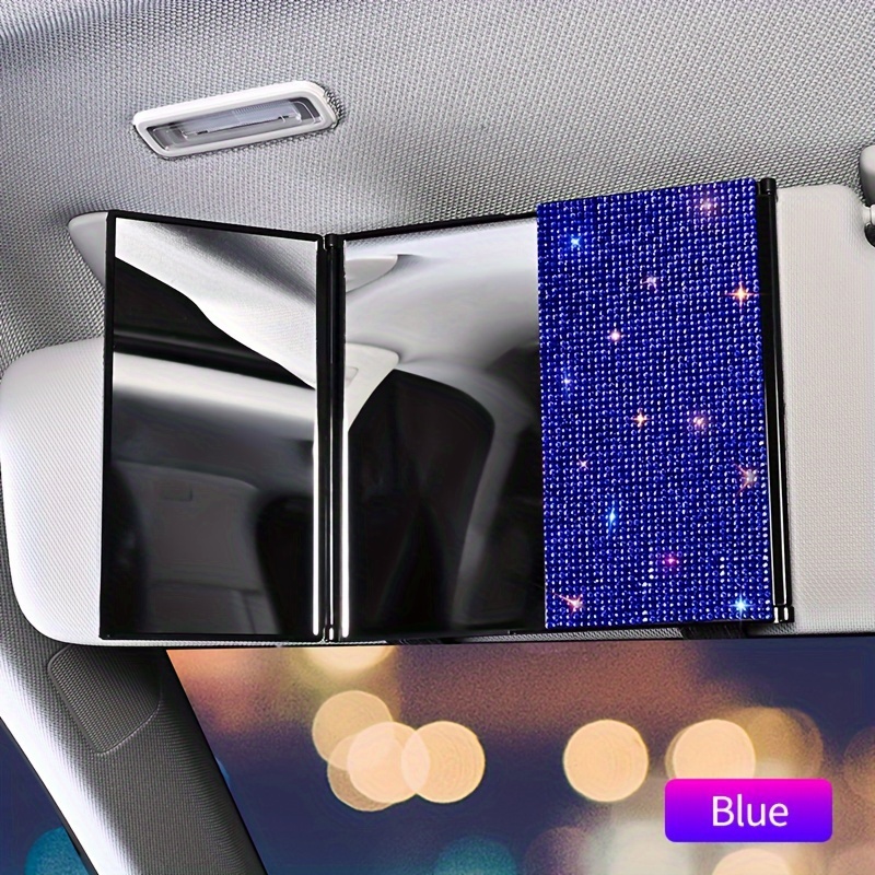 Car Three Folding Makeup Rhinestone Mirror Car Sunshade - Temu