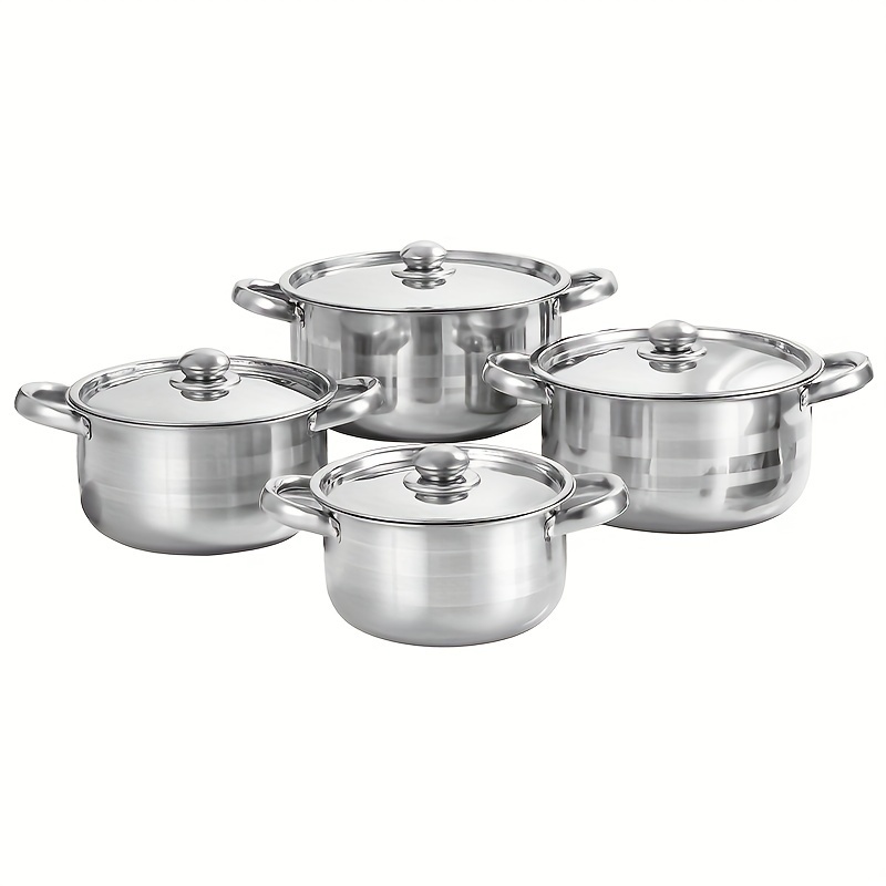 410 Thickened Stainless Steel Pot Set 4 Pots 4 Pot Lids Pot - Temu