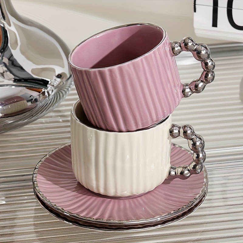 Juego de tazas y platillos de cerámica Juego de tazas de té de con soporte  de metal Taza de café Juego de tazas de té de cerámica de 5 para Cereza  Gloria