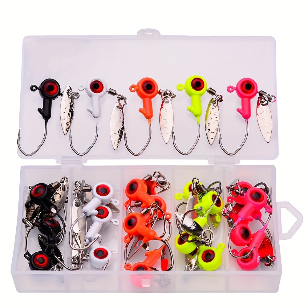  Crappie Fishing Jig Heads Kit, 25Pcs Underspin Jig Heads with  Spin Blade Eye Ball Painted Jig Hooks Spinner Fishing Jigs for Bass Trout  Fishing 1/16oz 1/8oz 3/16oz : Sports 