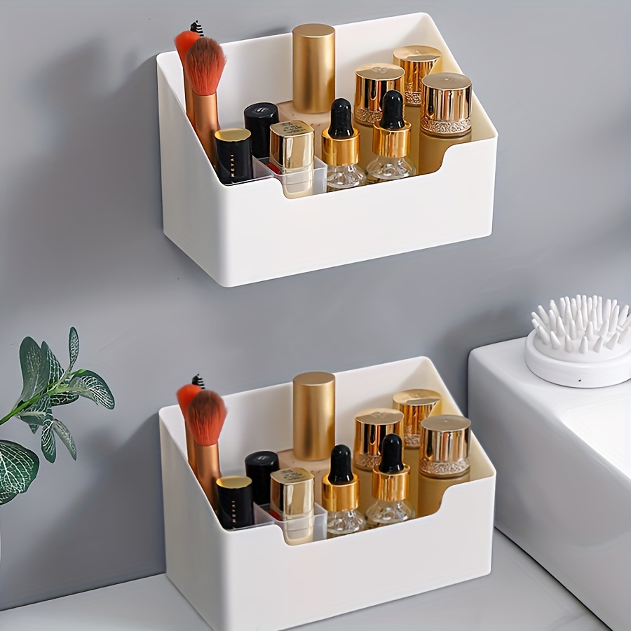 1pc Wall Mounted Slanted Storage Box With Mirror & Lipstick