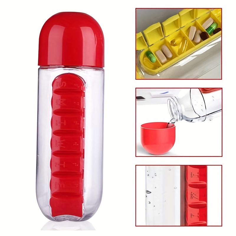 Plastic Water Bottle With Pill Box & Travel Medicine Organizer
