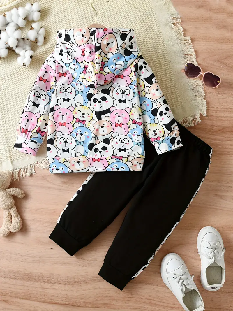 girls panda bear print outfit 2pcs hoodie sweatpants set toddler kids clothes for spring fall details 0