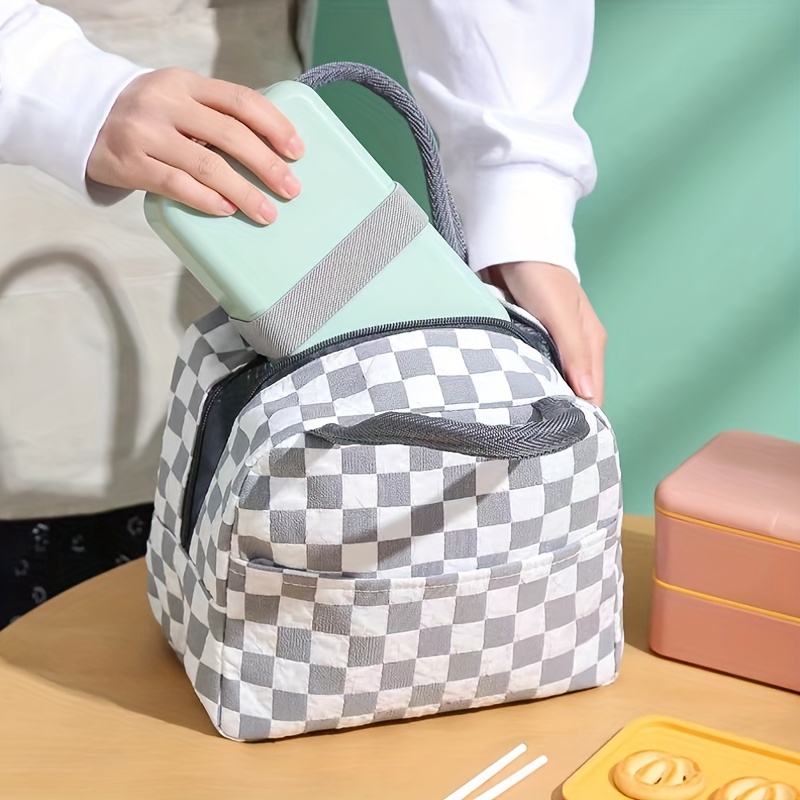 Checkerboard Insulated Lunch Bag, Reusable Thickened Aluminum Foil Lunch Box  For Office Work School Picnic Beach, Waterproof And Oil-proof Leakproof  Freezable Cooler Bag With Handle For Teens/adults - Temu