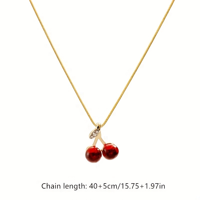 Golden Red Cherries Pendant Necklace, Zirconia Choker