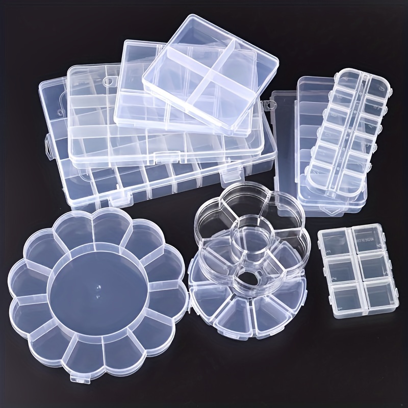  Paquete de 6 cajas de plástico transparente con bisagras,  organizador de plástico, caja de almacenamiento para cinta Washi, joyas,  cuentas, manualidades, aparejos de pesca, tornillos : Arte y Manualidades
