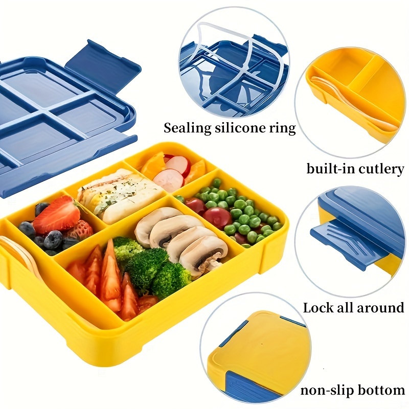 Bento Lunch Box for Adults Kids 5 Compartments, Reusable Leak
