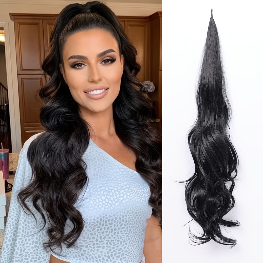 Gorgeous Synthetic Wavy Straight Ponytail Hair Extension - Temu