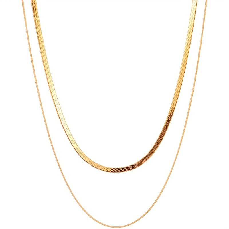 2pcs Casual Versatile Stainless Steel Double Stacked Chain Set