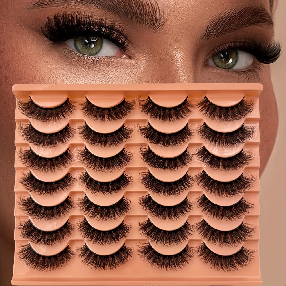 14 Pairs Faux Mink Lashes Strip False Eyelashes Thick Volume Fluffy Lightweight