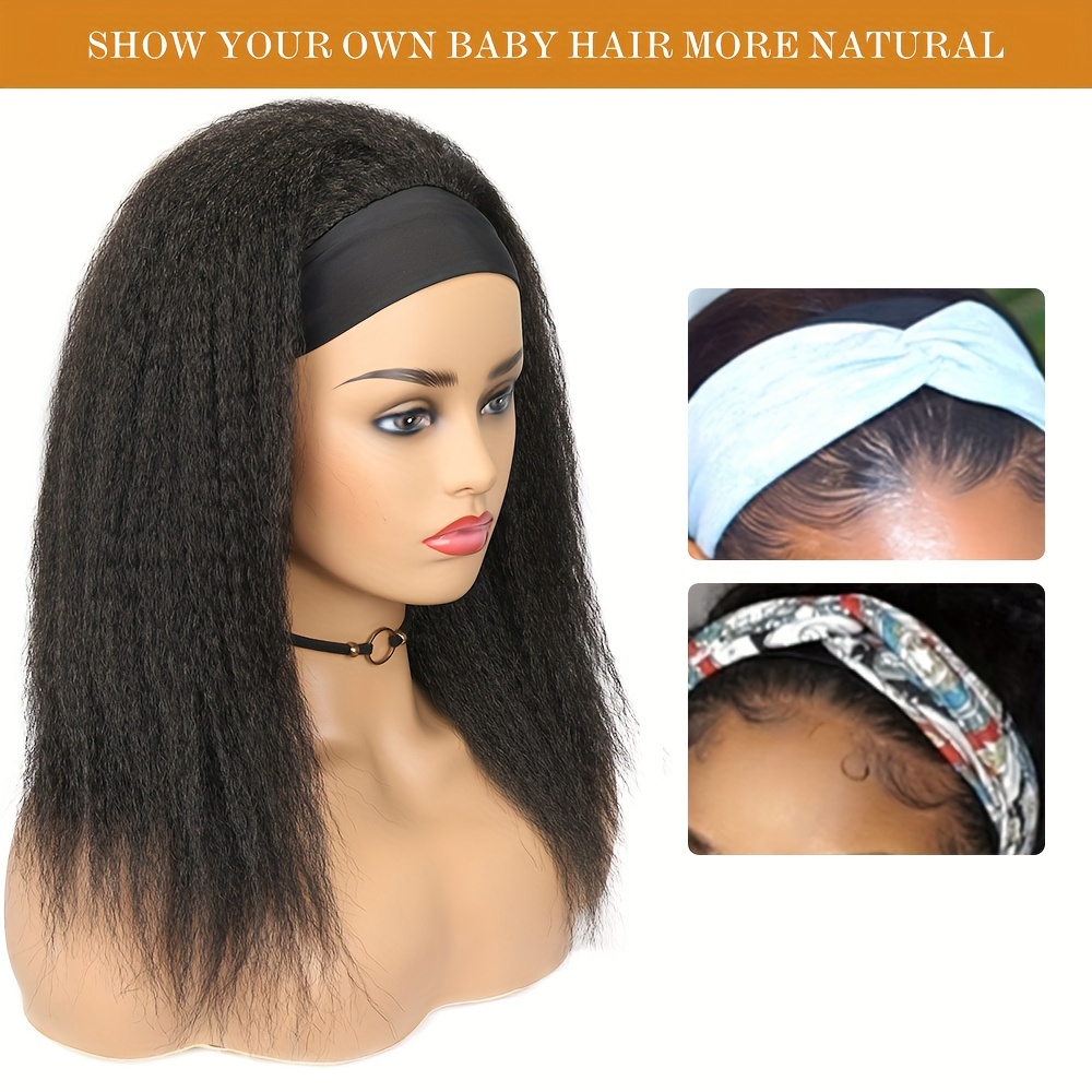 Yaki Straight Headband Wig Synthetic Hair Black Wigs Women Temu