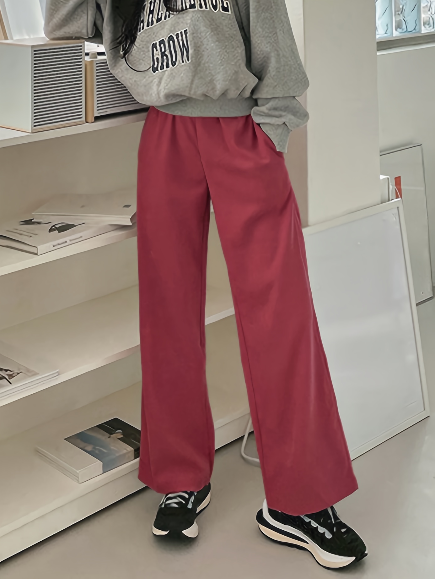 Solid Loose Straight Leg Pants Elegant Suit Pants Spring - Temu