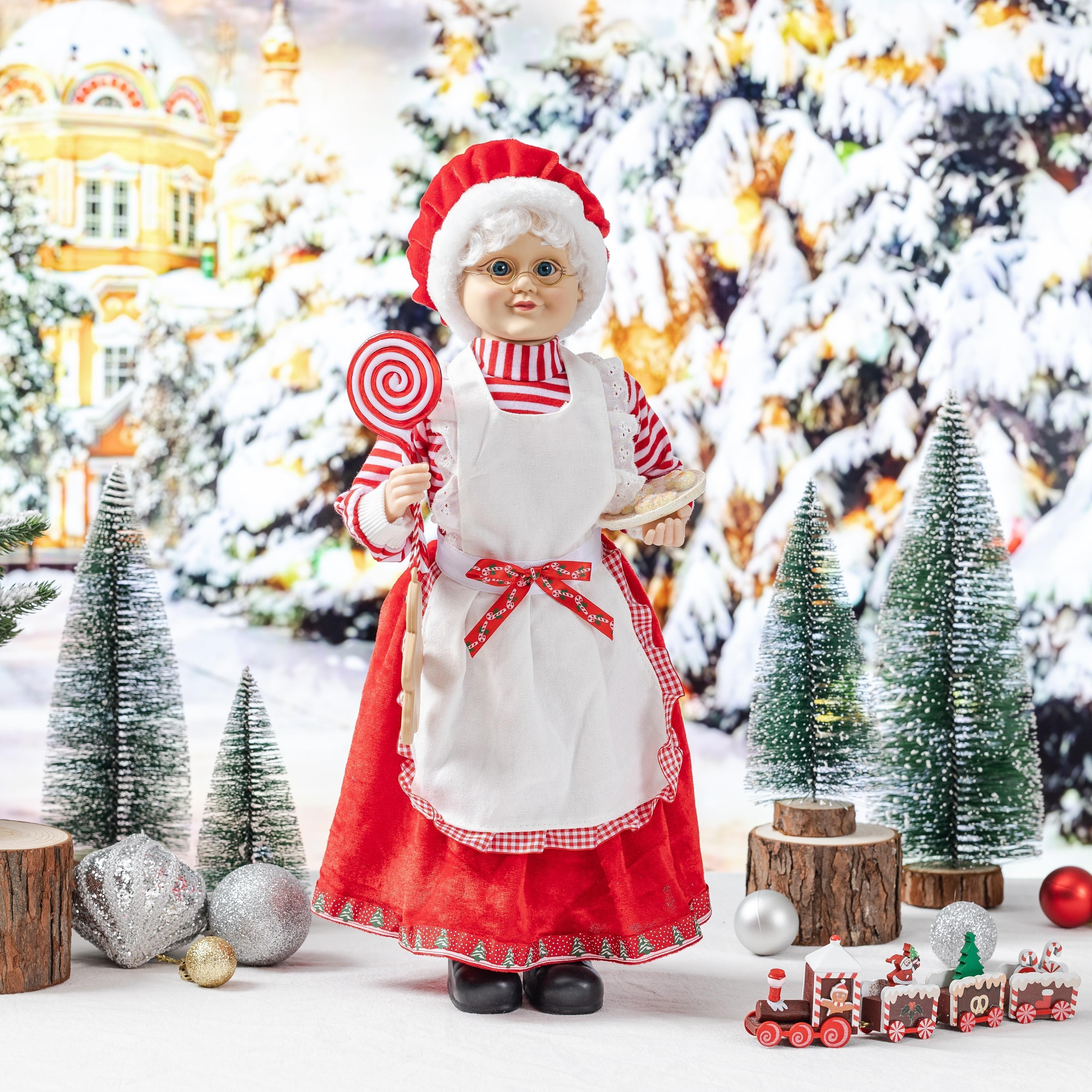 1pc Candy Kitchen Mrs. Claus Decoration, Multi-color Christmas Classic Red Stripe Chef Mrs. Claus Figurines Doll Accessories Ornament, Gift Standing Statue Figure ,Home Xmas Decor Christmas Decoration, Xmas Decoration Decor Christmas Gift