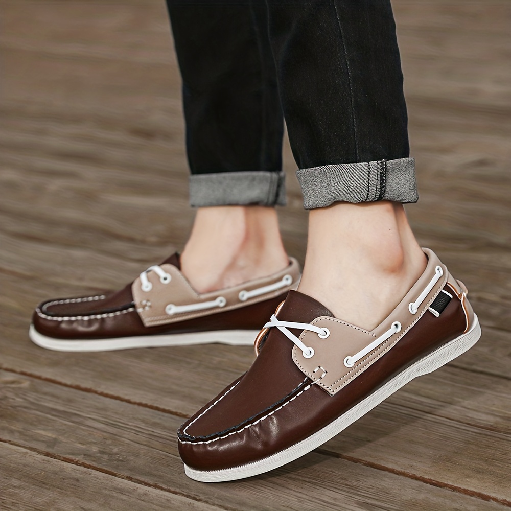 plus size mens boat loafers with pu leather   wear resistant slip on shoes for outdoor walking spring and summer details 36